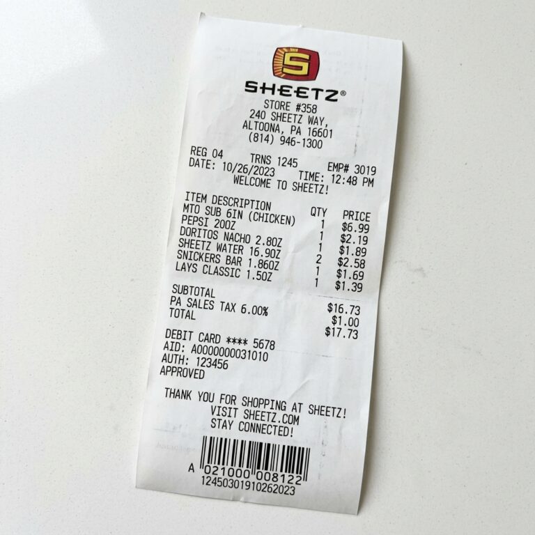 sheetz receipt