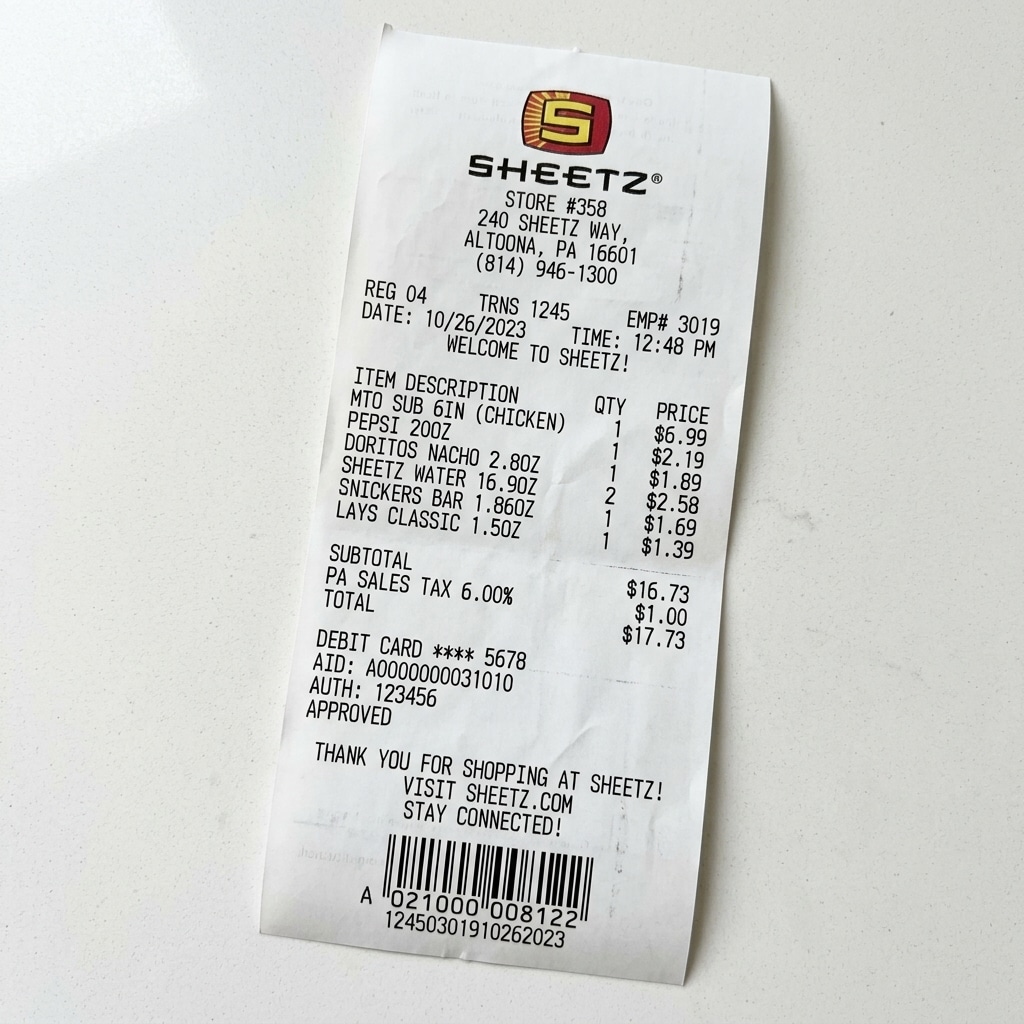 sheetz receipt